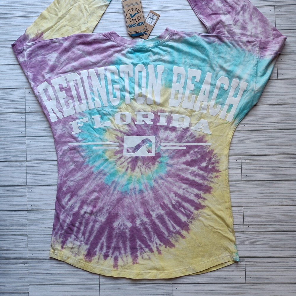 Redington Beach T-Shirt Florida Surf Style Tie Dye‎ Long Sleeve Women's Size M